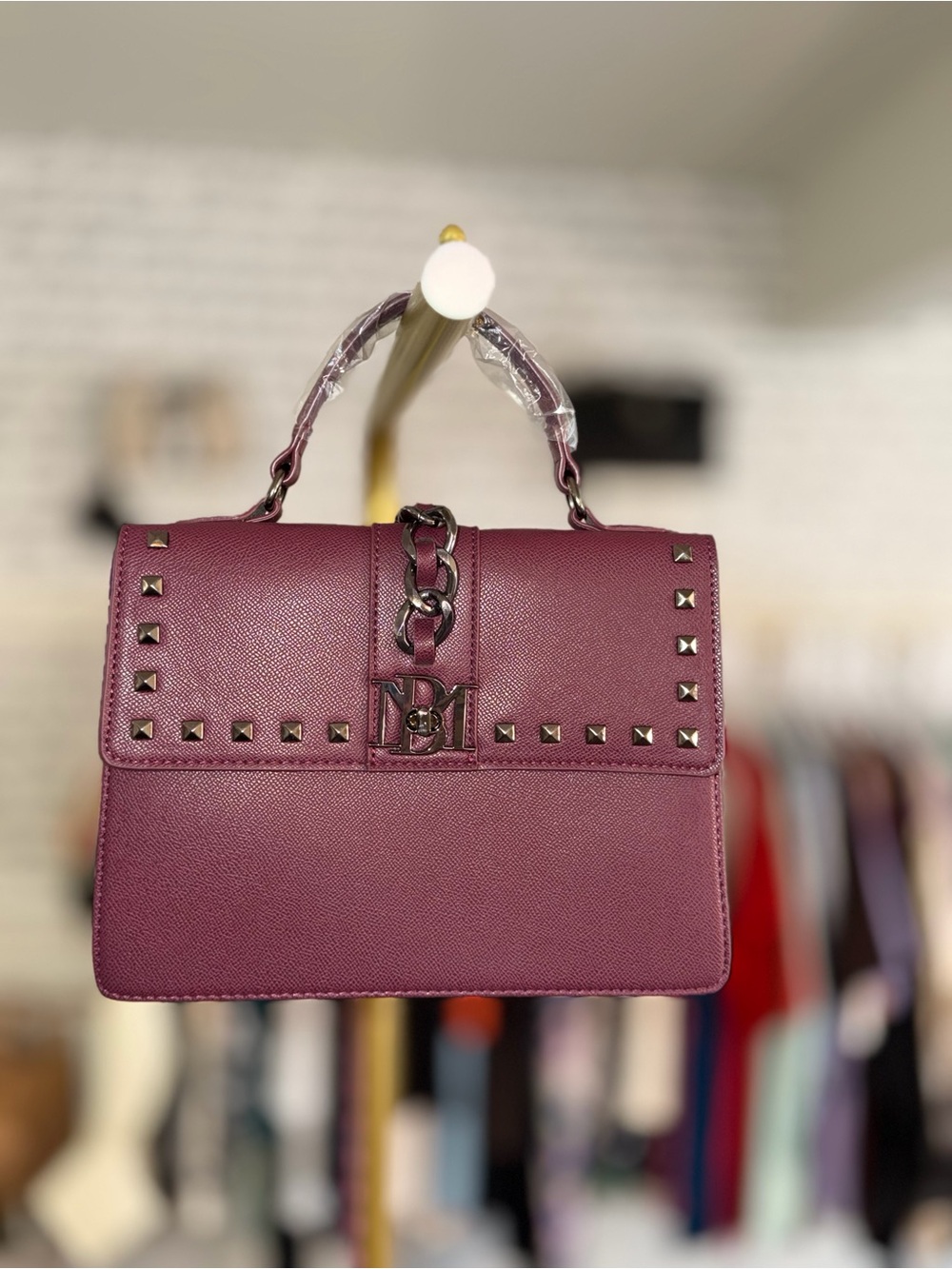 NWT Badgley Mischka Plum Crossbody Messenger Bag with Gunmetal accents.